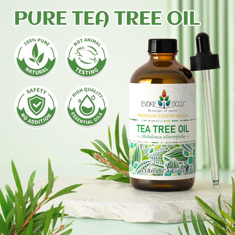 [Australia] - EVOKE OCCU 100% Pure Tea Tree Essential Oil for Toenail Fungus,Hair Damage,Skin Problems,Add to Shampoo,Body Wash,Conditioner 4 FL Oz 4 Fl Oz (Pack of 1) 