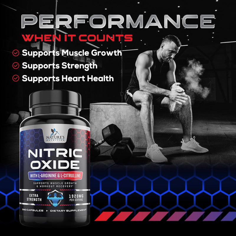 [Australia] - Extra Strength Nitric Oxide Supplement L Arginine 3X Strength - Citrulline Malate, AAKG, Beta Alanine - Premium Muscle Supporting Nitric Oxide Booster for Strength & Energy Supplements - 240 Capsules 240 Count (Pack of 1) 