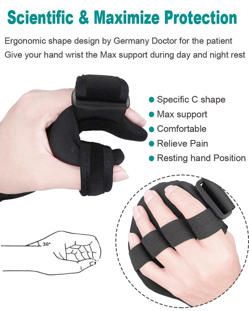 Stroke Resting Hand Splint Left - Medical Night Hand Immobilizer Brace Finger Separator Functional Wrist Brace for Carpel Tunnel Pain, Sprain Fracture, Tendonitis & Post Stroke Recovery Left - Large