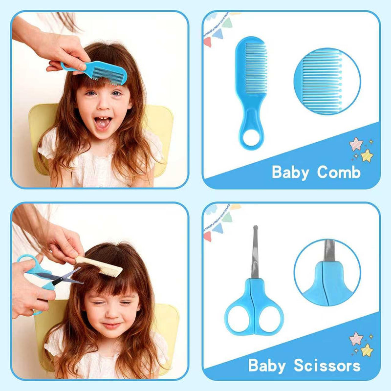 [Australia] - Baby Grooming Kit, Infant Safety Care Set with Hair Brush Comb Nail Clipper Nasal Aspirator,Baby Essentials Kit for Newborn Girls Boys Blue 18 in 1 