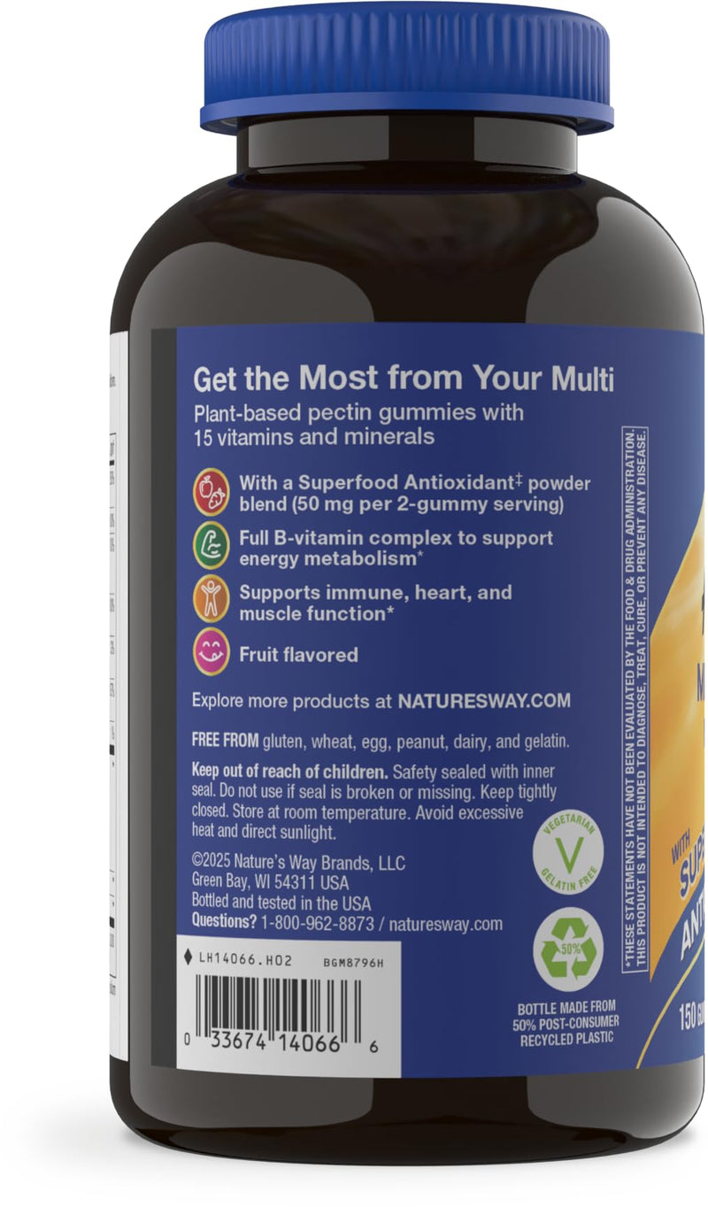 Nature's Way Alive! Men’s Multivitamin Gummy, Vitamin A, C, D3, Zinc,150 ct | Daily Vitamin Gummies for Men, Supports Cellular Energy Metabolism, Immune Health, Muscle Function*, Vegetarian 150 Count (Pack of 1)