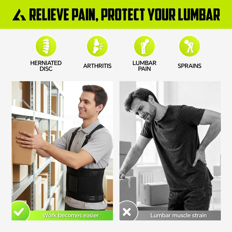 [Australia] - Work Back Brace for Lower Back Pain with Suspenders, Adjustable Lumbar Back Support Belt for Men & Women-Heavy Lifting, Safety Protection, Sciatica Relief (M) Medium 
