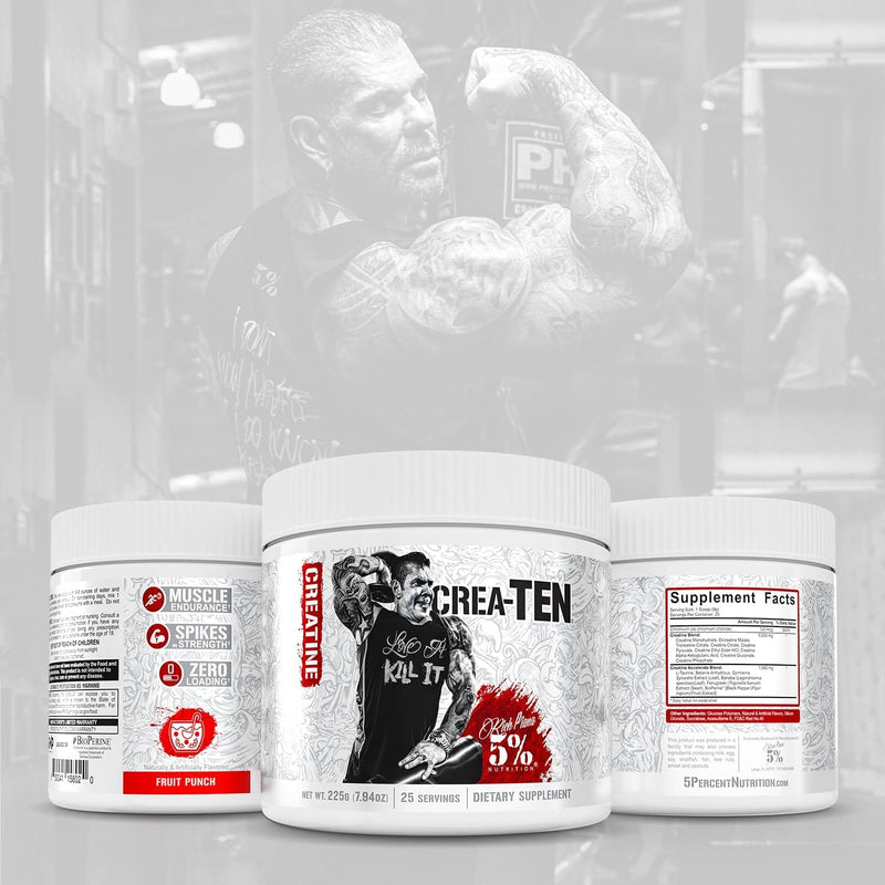 5% Nutrition CreaTEN Creatine Complex + Accelerators | Flavored Creatine Powder for Muscle Gain | Max Power, Strength, Endurance, & Recovery (225 g, Fruit Punch)