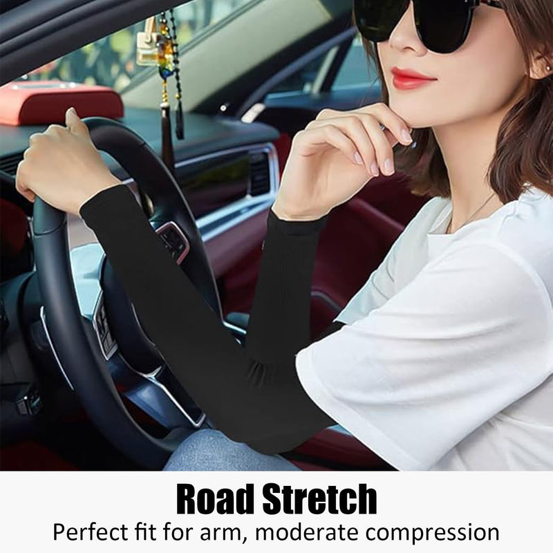[Australia] - ZEACCT 2 Double Arm Sleeves, Women's Arm Compression Tube, Outdoor Sun Protection Sleeves, UV Protection Ice Sleeves, Sun Protection Cover, Suitable for Cycling, Basketball, Running (Black + White) 