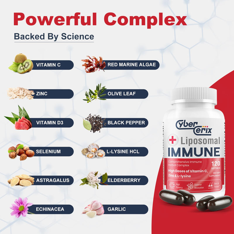 [Australia] - Advanced Liposomal Immune Supplement, Complex with L-Lysine 1,500mg, Vitamins, Minerals & Herbal Extracts, Comprehensive Daily Wellness Blend for Men & Women - 120 Capsules 120 Count (Pack of 1) 
