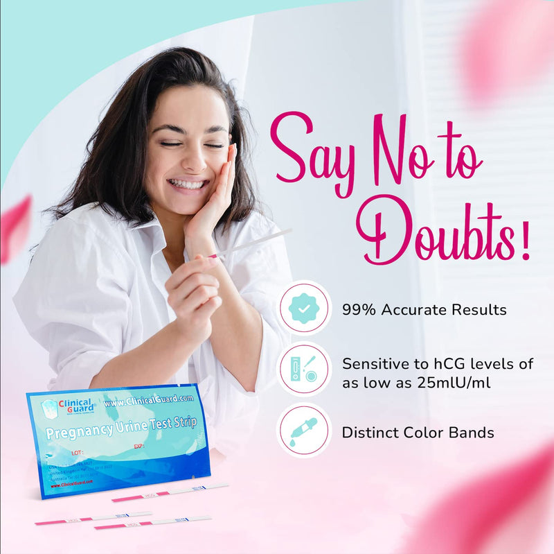 Clinical Guard Pregnancy Tests Strips - Sensitive & Accurate Measurement Within 5 mins - Early Detection Pregnancy Test Strip - Easy to Use for Home Tests - HCG Test Strip Kit - 25 Count