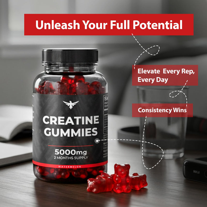 Creatine Monohydrate Gummies 5000mg – Watermelon Flavour High Strength Pre-Workout Creatine for Strength, Energy & Muscle Performance – 120 Vegan Gummies, 2 Month Supply