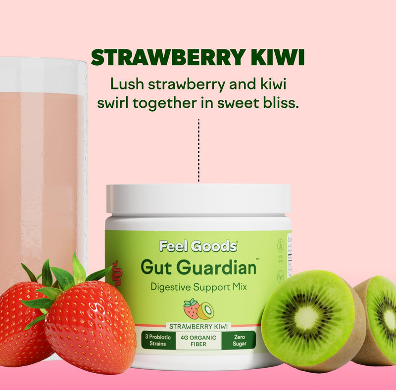 [Australia] - Feel Goods Gut Guardian, Organic Fiber, Probiotic & Prebiotic Powder, Sugar Free, Herbs for Bloat, Gut Health Support, Digestive Health for Men & Women, Non GMO, Vegan, Strawberry Kiwi, 30 Servings 6.5 Ounce (Pack of 1) 