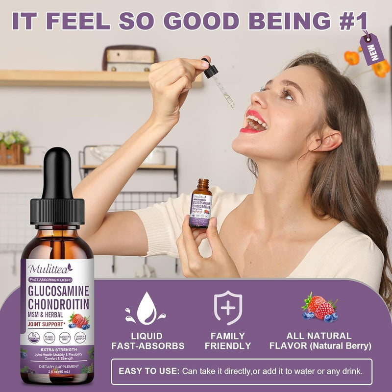 [Australia] - Glucosamine Chondroitin MSM Liquid Drops-w/Elderberry, Boswelia &Hyaluronic Acid-Extra Strength Joint Support Supplement for Mobility, Flexibility & Bones,High Absorption,60ml (2 fl oz) Blueberry 2 Fl Oz (Pack of 2) 