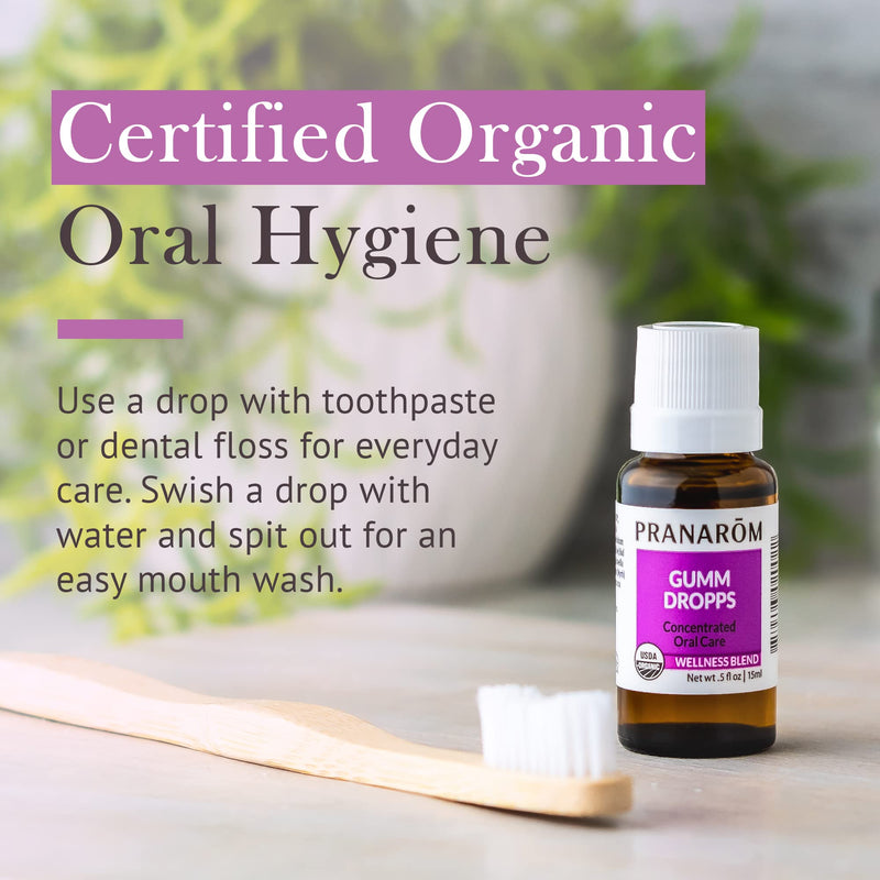 Pranarom Gumm Dropps Oral Care Blend 15 ml | Peppermint, thyme, clove, lemon and cinnamon blend for fresh breath and everyday gum care. Certified organic. 0.5 Fl Oz (Pack of 1)