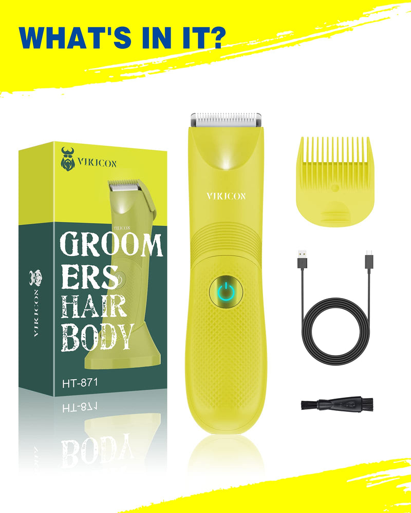 [Australia] - VIKICON Unisex Hair Trimmer - Cordless Electric Razor for Men and Women, Waterproof, Adjustable Length Guards, LED Light, Removable Blade Heads, 60-Minute Continuous Shaving Yellow 