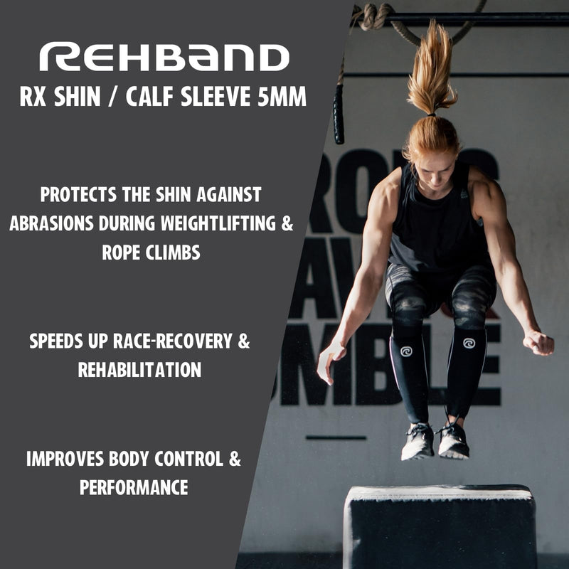 [Australia] - Rehband 5mm Neoprene Shin Calf Sleeve, Compression Support Men & Women for Calf and Shin, Promotes Blood Circulation, Ideal for Strength Training Carbon/Black - 1 Piece Large 