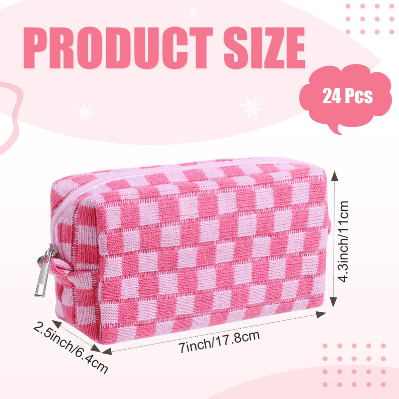 Giesiery 24 Pack Checkered Makeup Bag Bulk Cosmetic Organizer for Women & Teens Preppy Travel Toiletry Pouch for Skincare & Brushes Bridesmaid Proposal Gifts (24, Pink)