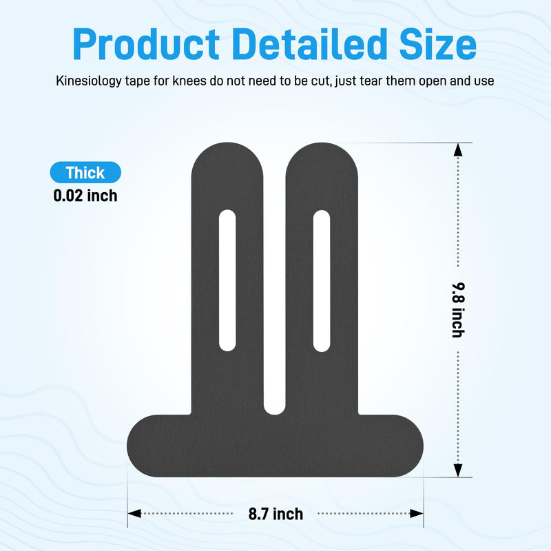 Kinesiology Tape for Knees, 10 Count Knee Tape for Knee Pain Relief Pre Cut, Latex Free Knee Tape, Support Muscles and Joints, Knee Kinesiology Tape Pre Cut, Waterproof and Elastic (Black) Black 10PCS