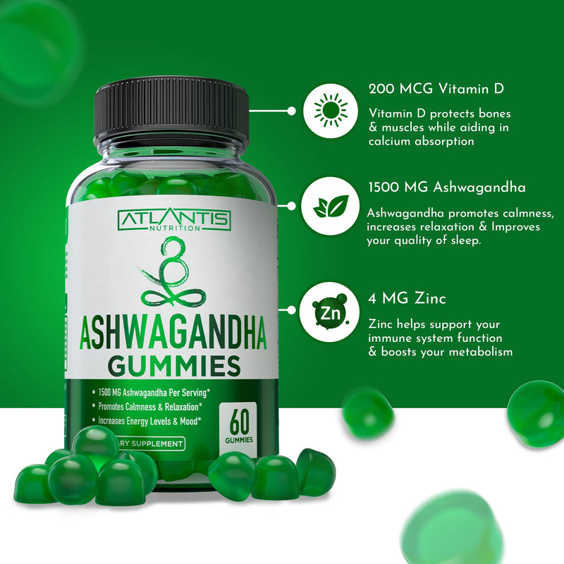 Supergreen, Magnesium & Ashwagandha Gummies - Improves Sleep & Helps Muscle Cramps, Supergreens with Spinach, Broccoli, Beetroot, Green Tea, & Acai for Immune Support - 60 Gummies