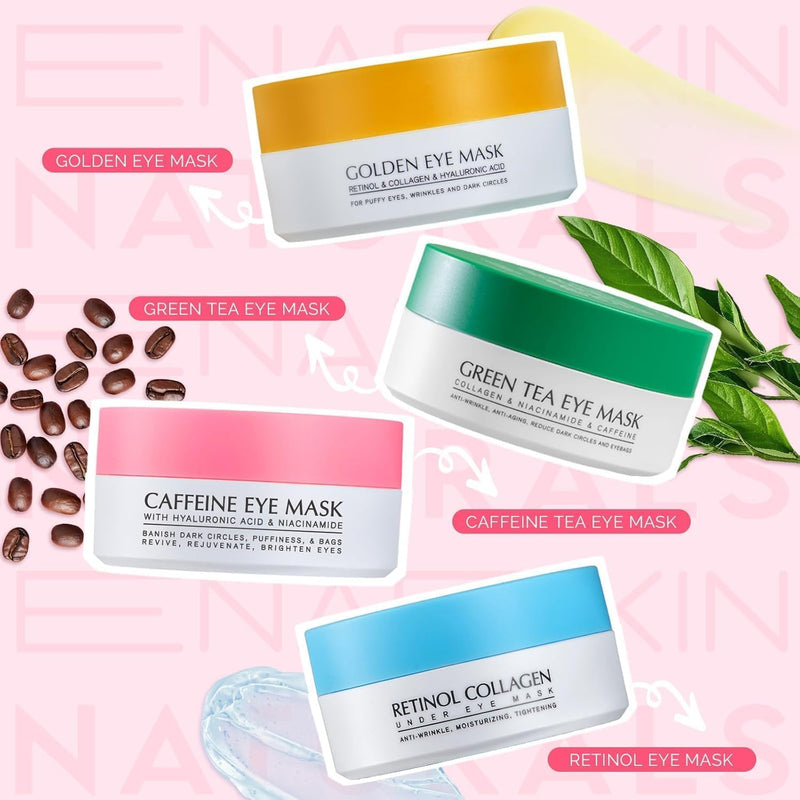 Under Eye Patches Kit: 120 Pcs Rosy Caffeine & 24K Gold Gel Eye Mask for Dark Circles, Puffiness and Wrinkles - Anti-Aging Pads with Niacinamide, Collagen, Hyaluronic Acid & Vitamin C (2 Pack) Pink & Golden