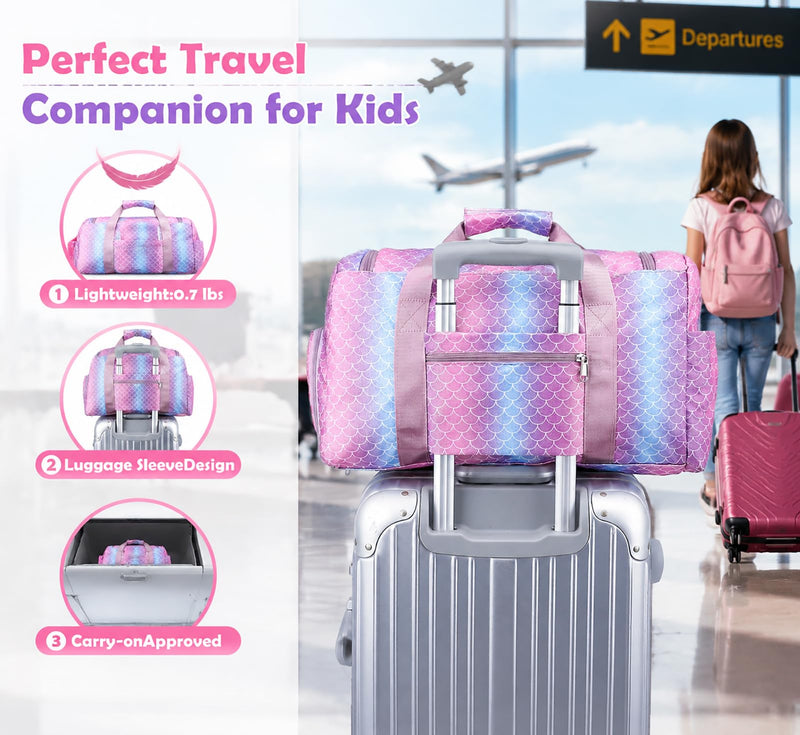 Birthday Gift for Teen Girl Gifts Trendy Stuff, Kids Duffle Bag | Girls Initial Travel Gym Bag with Shoes Compartment | Personalized Weekender Bags, Mermaid Purple E
