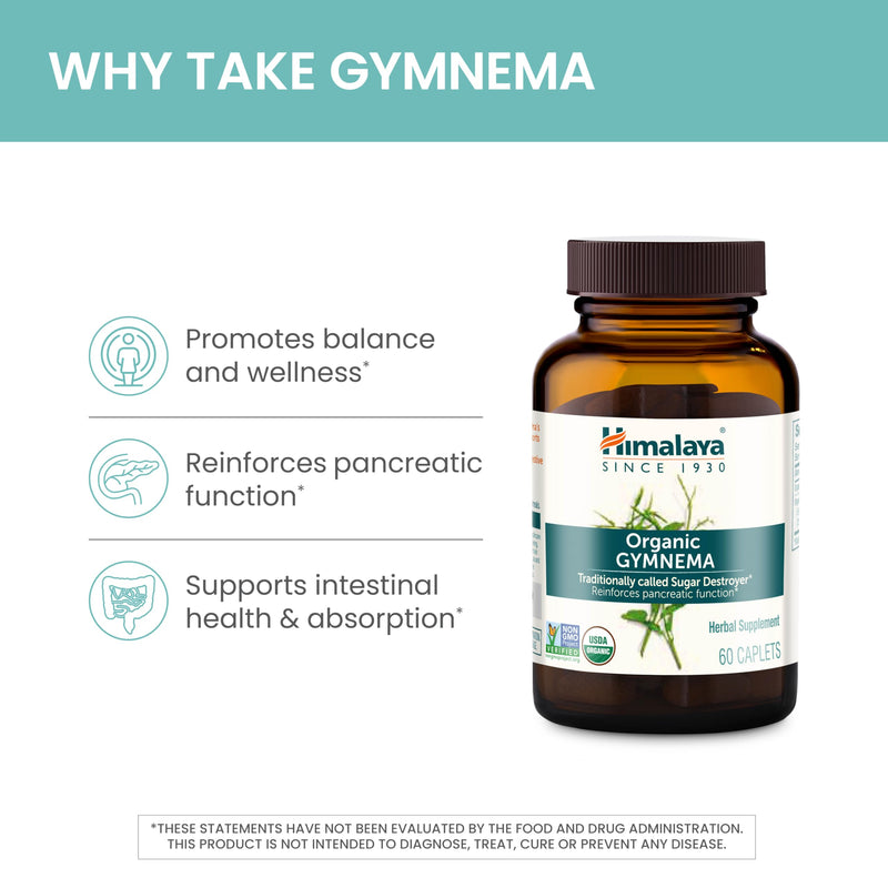 [Australia] - Himalaya Organic Gymnema Herbal Supplement USDA Certified Organic, Non-GMO, 700 mg, 60 Plant-Based Caplets, 60 Day Supply, 2 Pack 30 Count (Pack of 2) 