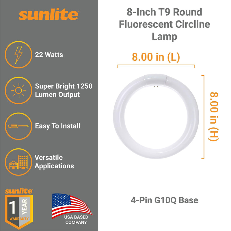 [Australia] - Sunlite 41316 FC8T9/CW 8-Inch T9 Round Fluorescent Circline Lamp, 22 Watts, 1250 Lumens, 4100K Cool White, G10Q 4-Pin Base, 1 Pack 1 Count (Pack of 1) 