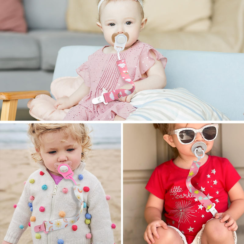 [Australia] - 4 Pack Pacifier Clips for Boys Girls, Dummy Clips Baby with Adapters, Silicone Binky Clips for Baby Teething Toys Baby Shower (Pink+White) Pink+White 