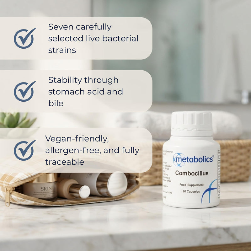 Combocillus Capsules | 7 Key Strains Of Good Bacteria | 10 Billion Live Bio Cultures | Vegan Capsules Made In The UK | Pot Of 90 Capsules | L Bulgaricus, L Acidophilis, L Rhamnosus, L Casei, B Breve, L Plantarum & B Bifidum