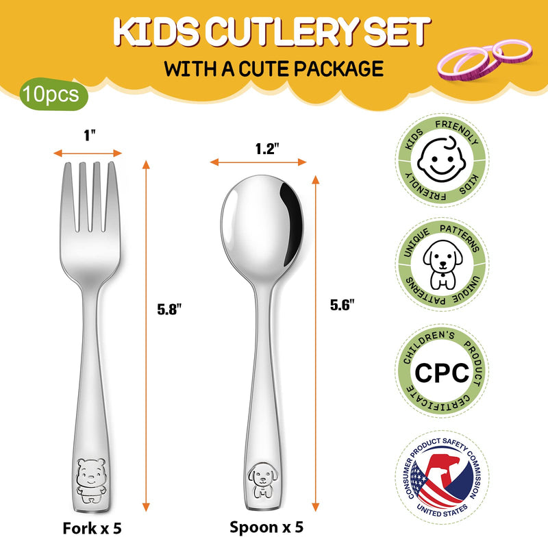 [Australia] - VITEVER 10-Piece Toddler Utensils, Kids Stainless Steel Silverware Set, Children Safe Forks and Spoons - Mirror Polished, Dishwasher Safe 