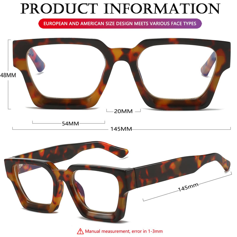 [Australia] - AIEYEZO Square Thick Frame Glasses for Women Men Fashion Blue Light Glasses Trendy Chic Computer Eyeglasses Tortoise 54 Millimeters 