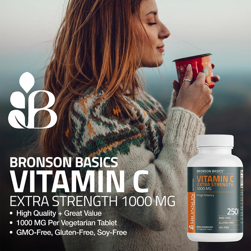 Bronson Vitamin C 1000 mg as Ascorbic Acid, 100 Vegetarian Tablets | Extra Strength Formula, Supports a Healthy Immune System, Non-GMO, Gluten-Free & Soy-Free 100 Count (Pack of 1)