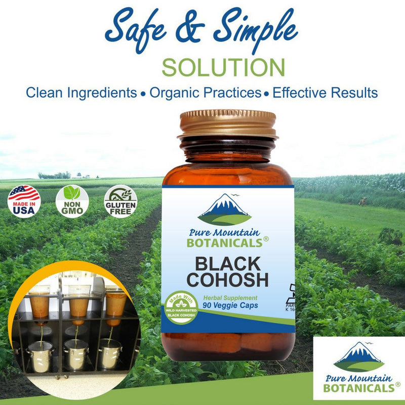 [Australia] - Pure Mountain Botanicals Black Cohosh Capsules - 90 Kosher Vegan Caps - Now with 500mg Wild Black Cohosh Root - Natures Support for Menopause 