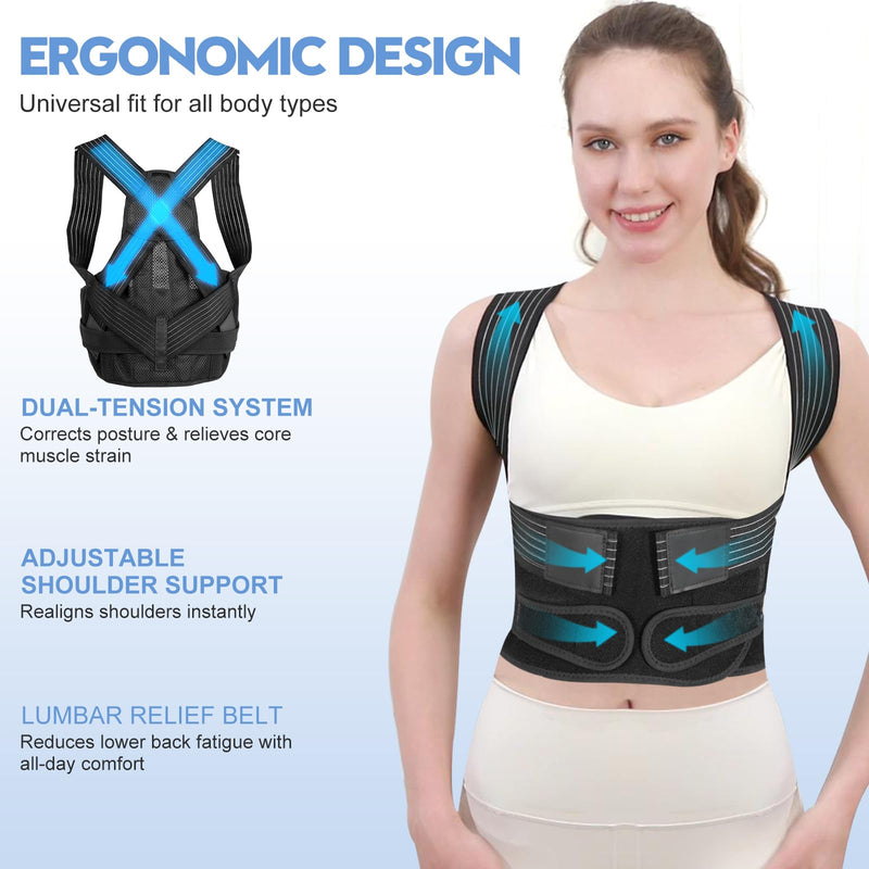 [Australia] - Posture Corrector for Women and Men with Bionic System, Upgraded Back Brace, Adjustable Full Back Support, Shoulder Straightener, Neck, Upper and Lower Back Pain Relief S-Black-4 