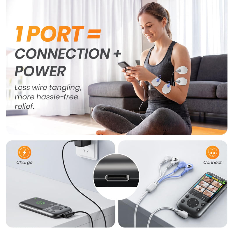 AVCOO Color Screen 24 Modes TENS Unit Muscle Stimulator for Pain Relief | 3-in-1 EMS Massage Machine for Shoulder, Back Pain Relief Therapy, 30 Levels, Dual-Channel Electronic Pulse Massager, 10 Pads