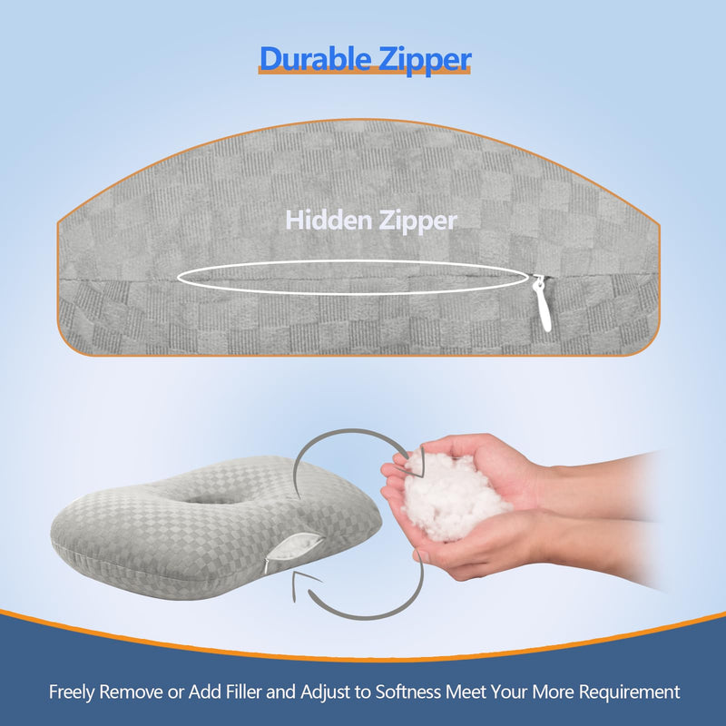 [Australia] - Ear Piercing Pillow with an Hole for CNH and Ear Pain Inflammation Pressure Sores for Side Sleepers, Cotton and Polyester Side Sleeper Pillow, Washable and Adjustable Ear Guard Pillow, Gray 17.3"x12.6"x2" 
