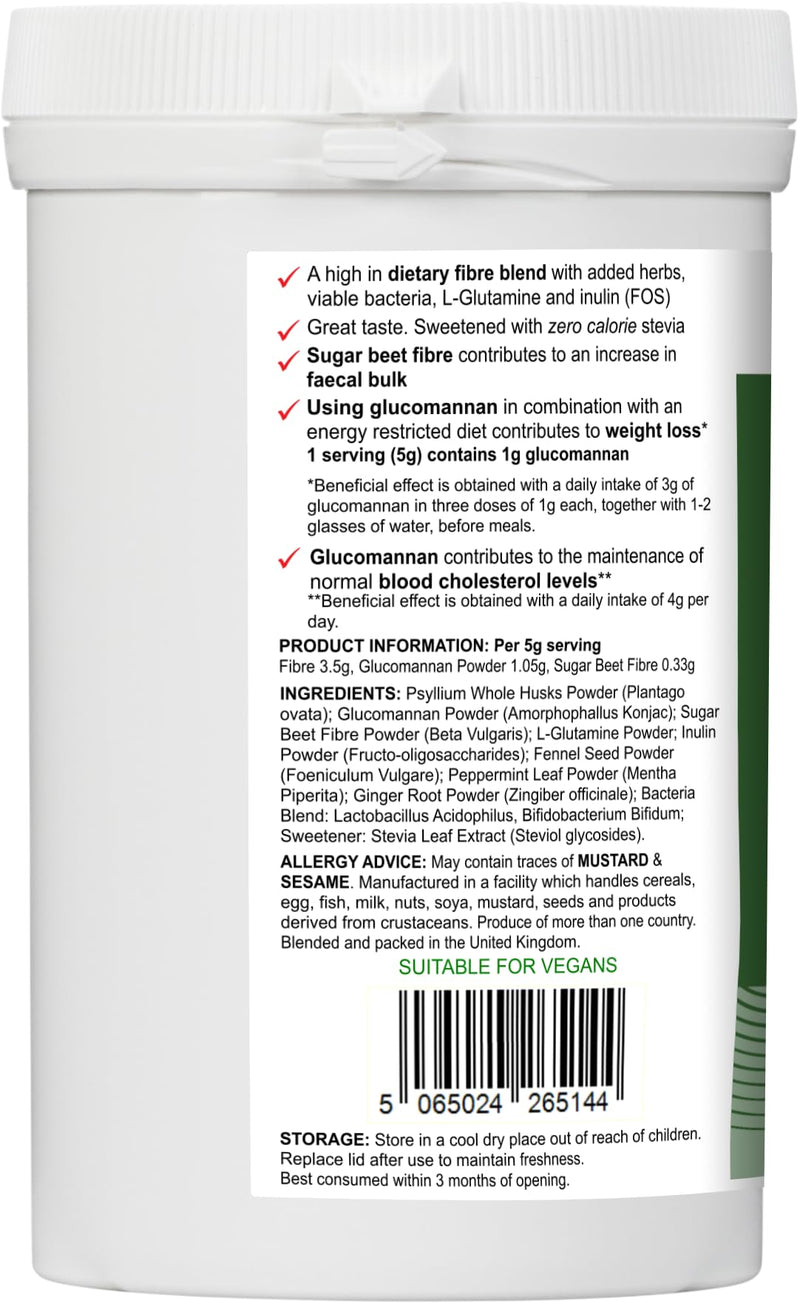 AnMar® FibreFuel | High Fibre Digestive Blend with Glucomannan, Psyllium Husk, FOS, Probiotics & L-Glutamine | Mild Mint | Vegan | 180g Powder