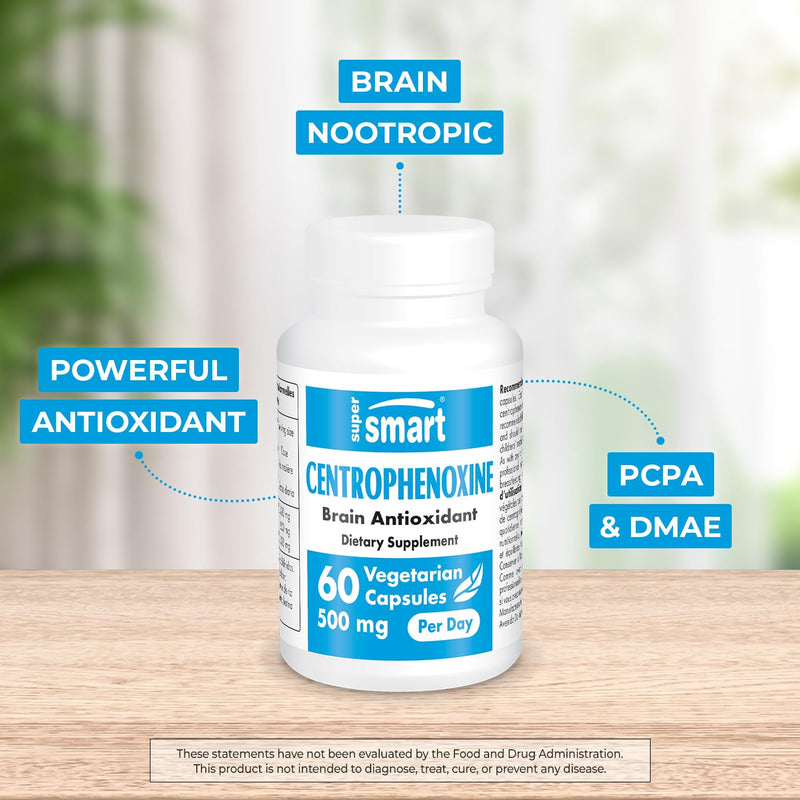 Supersmart - Centrophenoxine 500mg per Day (DMAE & pCPA) - Nootropics Supplement | Non-GMO & Gluten Free - 60 Vegetarian Capsules