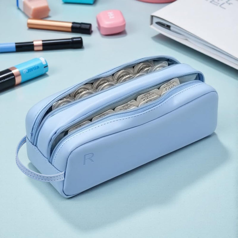 [Australia] - Daily Contact Lens Organizer case,Portable Storage Case for Disposable Daily Contact Lenses, Travel Storage Case with Clearly Labeled R & L, Storage up to 60 lenses (Blue) Blue 