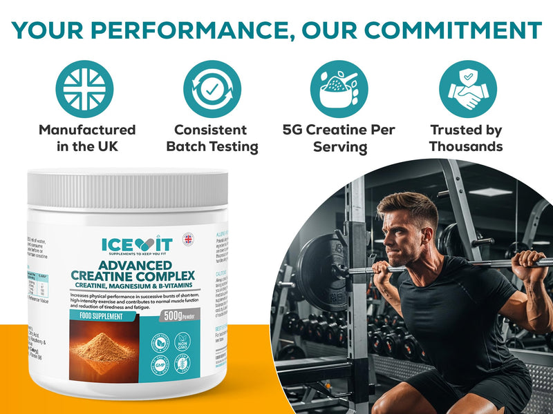 Creatine Monohydrate Powder 500g – Micronised 200 Mesh – 5g Per Serving (71 Servings) – Creatine Complex with Magnesium, Vitamin B6 & B12 – Raspberry & Blueberry Flavour – Vegan
