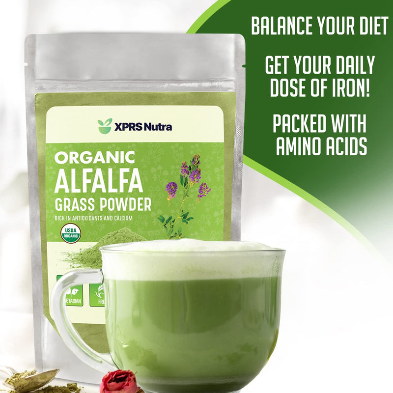 [Australia] - XPRS Nutra Organic Alfalfa Powder - Premium Vegan Alfalfa Supplement Rich in Calcium, Antioxidants, Vitamins - Farmer Alfalfa Supplement for Kids and Adults - Vegan Friendly Alfalfa Leaf (4 Ounce) 4 Ounce (Pack of 1) 