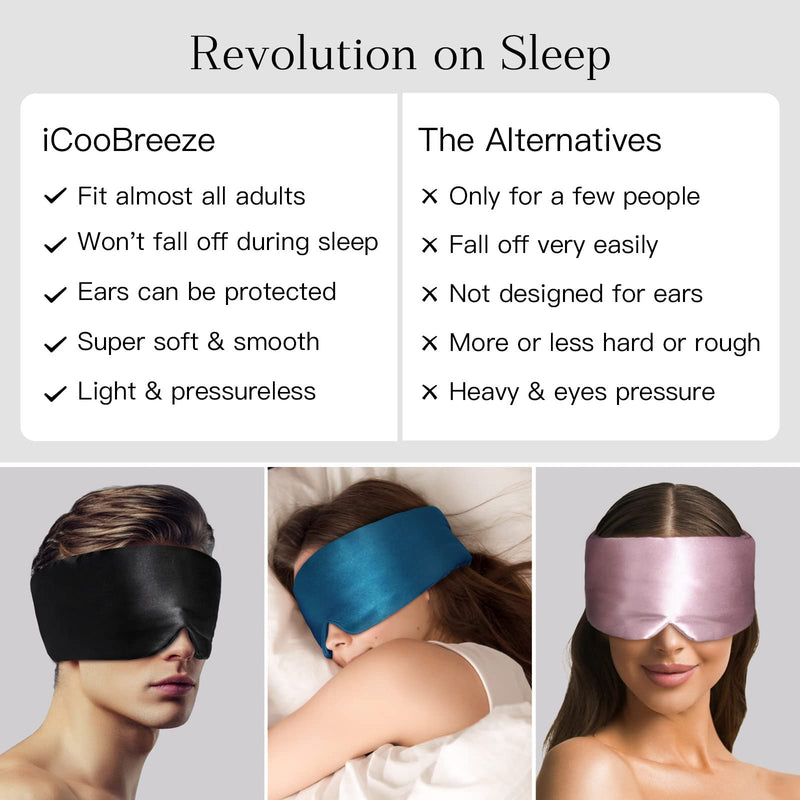 [Australia] - 100% Natural Silk Eye Mask for Women Men, Soft Pressureless Cooling Blackout Eye Covers for Sleeping, Large Size Sleep Mask fits All Heads Adjustable, 1PC, Black 