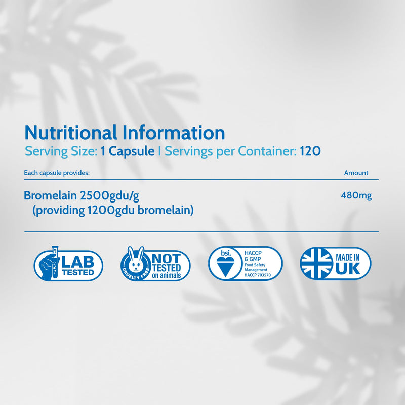 Bromelain 2500 GDU/g High Strength 1200 Units per Capsule for Inflammation, Swelling & Recovery 120 Vegan Capsules Pure Pineapple Enzyme Supplement for Digestion Support UK Made - Health4All 120 count (Pack of 1)
