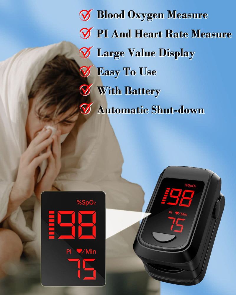 [Australia] - Pulse Oximeter Fingertip- Mini Oximeter Oxygen Saturation Monitor for SpO2/Heart Rate/PI, with Auto Graph Display/Alarm,FSA/HSA Eligible Black 