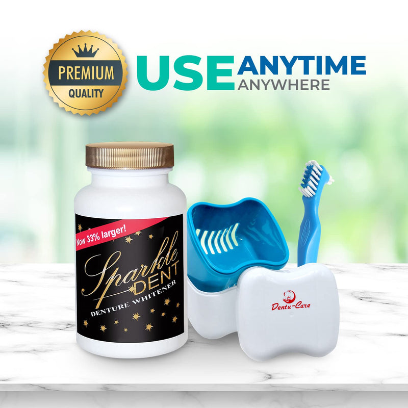 [Australia] - Denture Cleaner Whitener Bundled with Dentu-Care Denture Brush and Denture Case Cup With Basket and Lid for Easy Storing Of Retainer Invisalign Mouthguard 