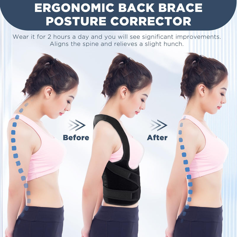 KKM Back Brace Posture Corrector for Women and Men, Scoliosis and Hunchback Correction, Adjustable Back Straightener Provides Shape For Neck Shoulders Back(26-31 Inch, Small)