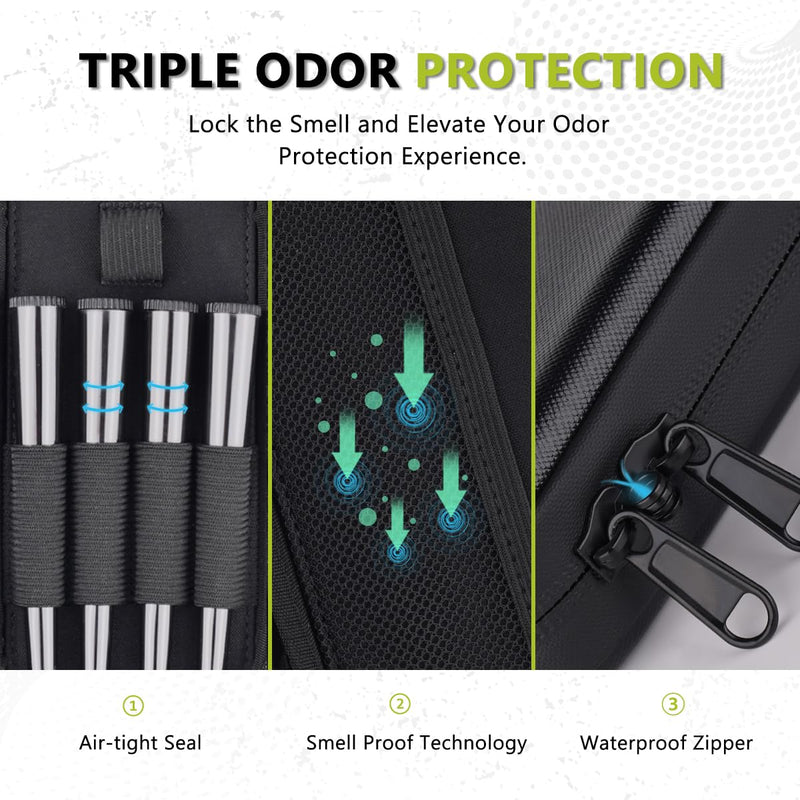 [Australia] - OZCHIN Smell Proof Bag with 4 Tubes Odor Proof Bag Carbon Lined Pipe Pouch Odorless Bag King Size Medicine Locking Storage Container Fit in Pocket for Traveling -Great Gifts for Friend(Black) Black 