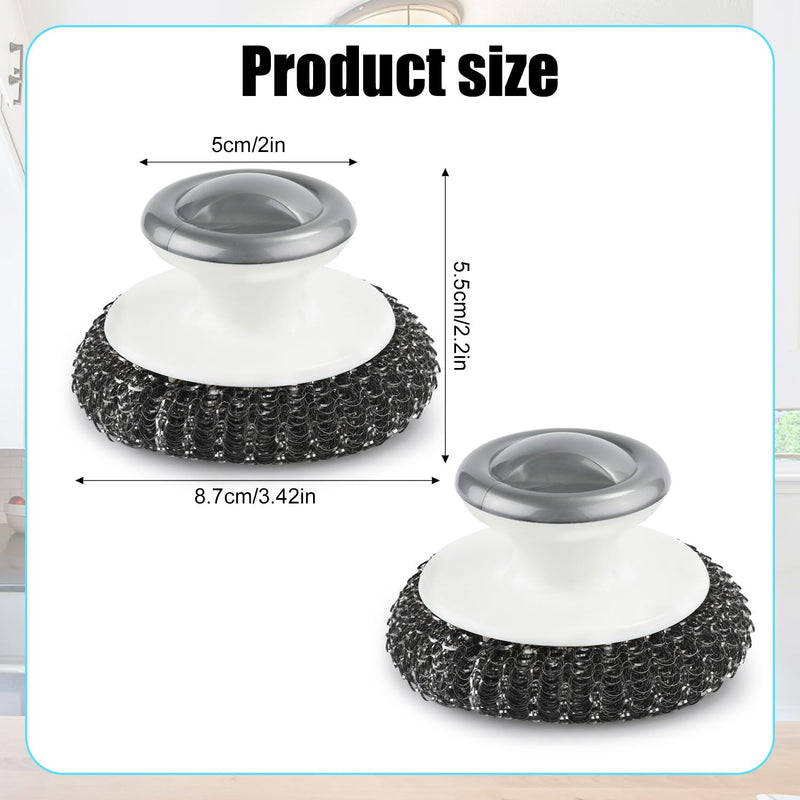 2 Pcs Steel Wool Scrubber with Handle, Heavy Duty Hand Pot Scrub Brush Stainless Steel Scouring Pad Steel Cleaning Kit, Easy to Remove Stains Kitchen Supplies for Dishes, Pots, Pans, Grills, Sink