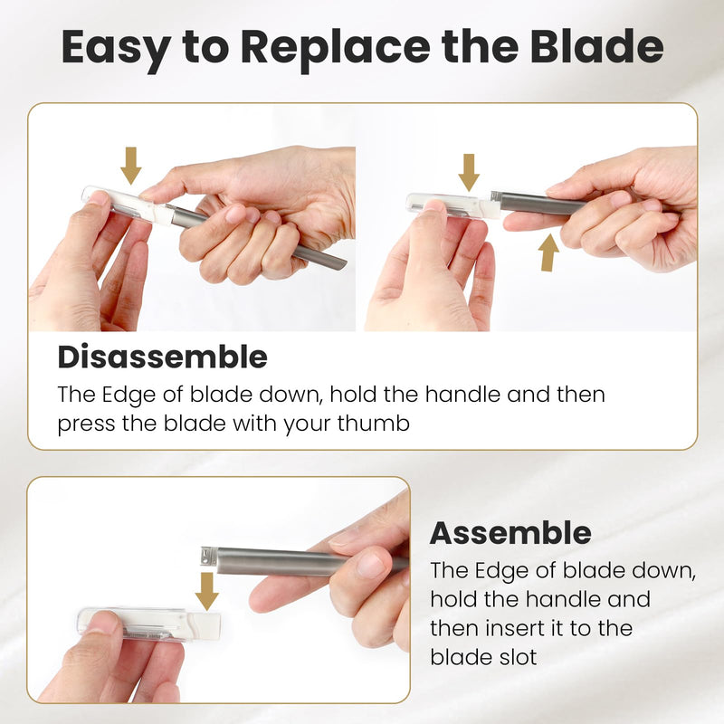 Dermaplaning Tool for Face Exfoliation, with 20 Replaceable Blades, Facial Shaver/Eyebrow Razor, Peach Fuzz Removal Eyebrow Shaper for Women, Easy to Use Dermaplaner Help Exfoliate and Smooth Skin Silver