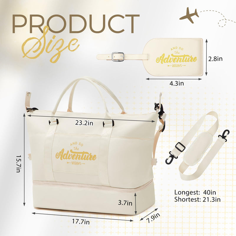 Bride Weekender Bag for Women, Travel Duffel Bag with Shoe Compartment and Luggage Tag, Overnight Carry On Tote for Wedding, Honeymoon, Bridal Shower Gift