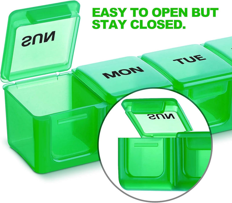 Pill Organizer 7-Day Weekly Pill Organizer | Portable Medicine, Daily Pill Cases for Pills/Vitamin/Fish Oil/Supplements 15cm-green