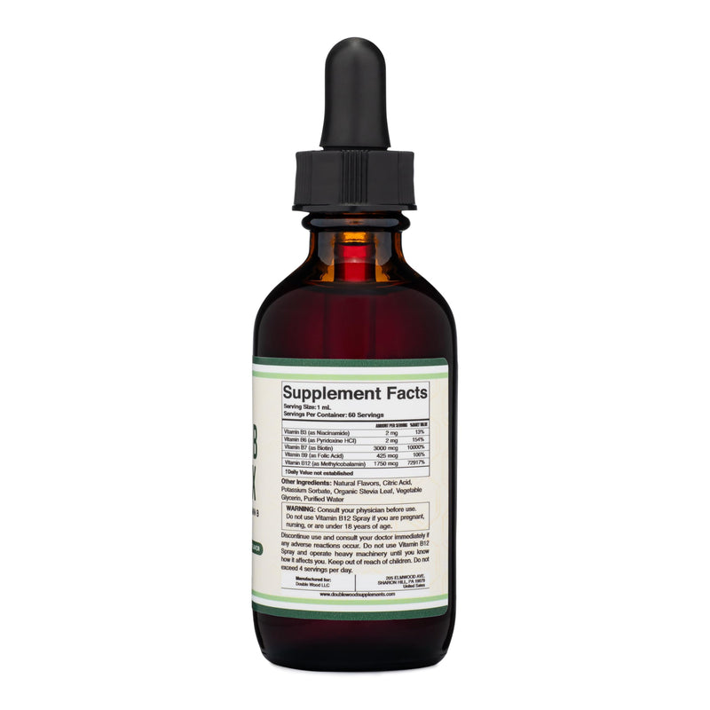 Liquid Vitamin B-Complex Drops, Cherry Flavor, Energy + Mood, 60 Servings | Energy + Mood Liquid Supplement, Methyl-B12 1,750mcg + 3,000mcg Biotin, Pleasant Cherry, Fast Sublingual, 2-Month Supply