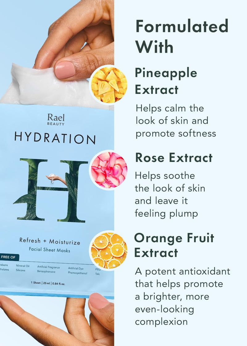 Rael Facial Masks Hydrating & Soothing Skincare Daily Beauty Essentials | Vitamin C, Collagen, Tea Tree, Moisturizing, Nourishing, Bamboo Sheets, Korean Skin Care, All Skin Types (Variety Set, 20 Ct) Variety