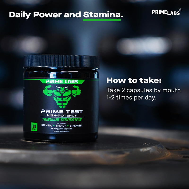 [Australia] - Prime Labs Tribulus Terrestris for Men 1300mg - Enhanced with 95% Saponins - Energy, Vitality, Strength - 120 Count 120 Count (Pack of 1) 